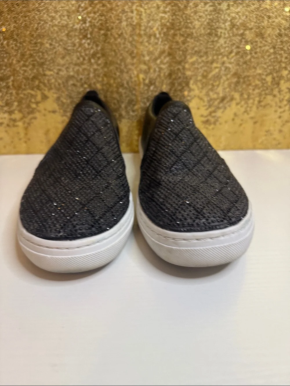 Skechers Women's Goldie-Diamond Darling Black Slip-On Sneakers with rhinestones